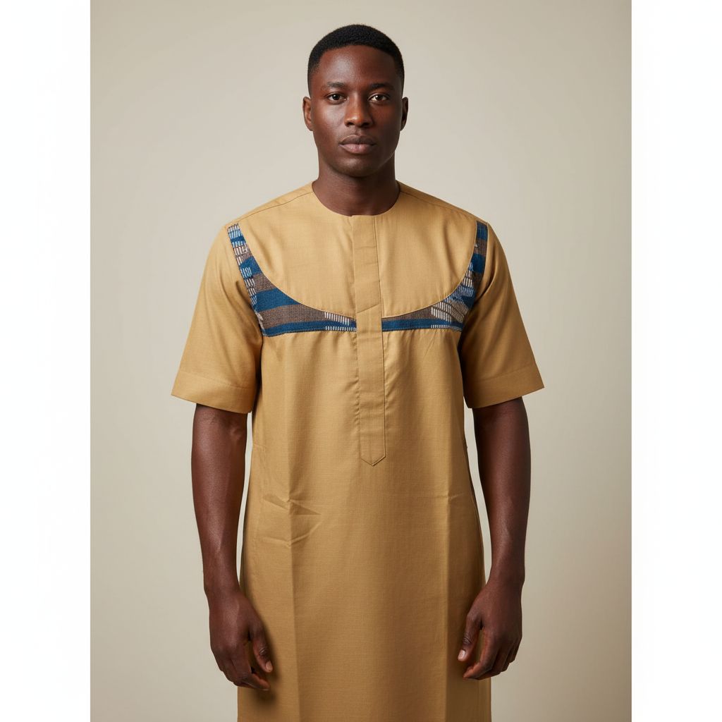 Tunique homme coton beige élégante, vêtement traditionnel et artisanal