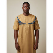 Tunique homme coton beige élégante, vêtement traditionnel et artisanal