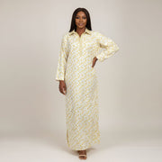 Tunique longue femme col chemise, coton floral, ample et élégante