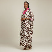 Tunique longue femme col V manches 3/4 imprimé zébré bohème chic