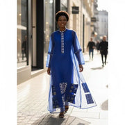 Tunique organza femme wax bleu électrique – Élégance cérémonie moderne