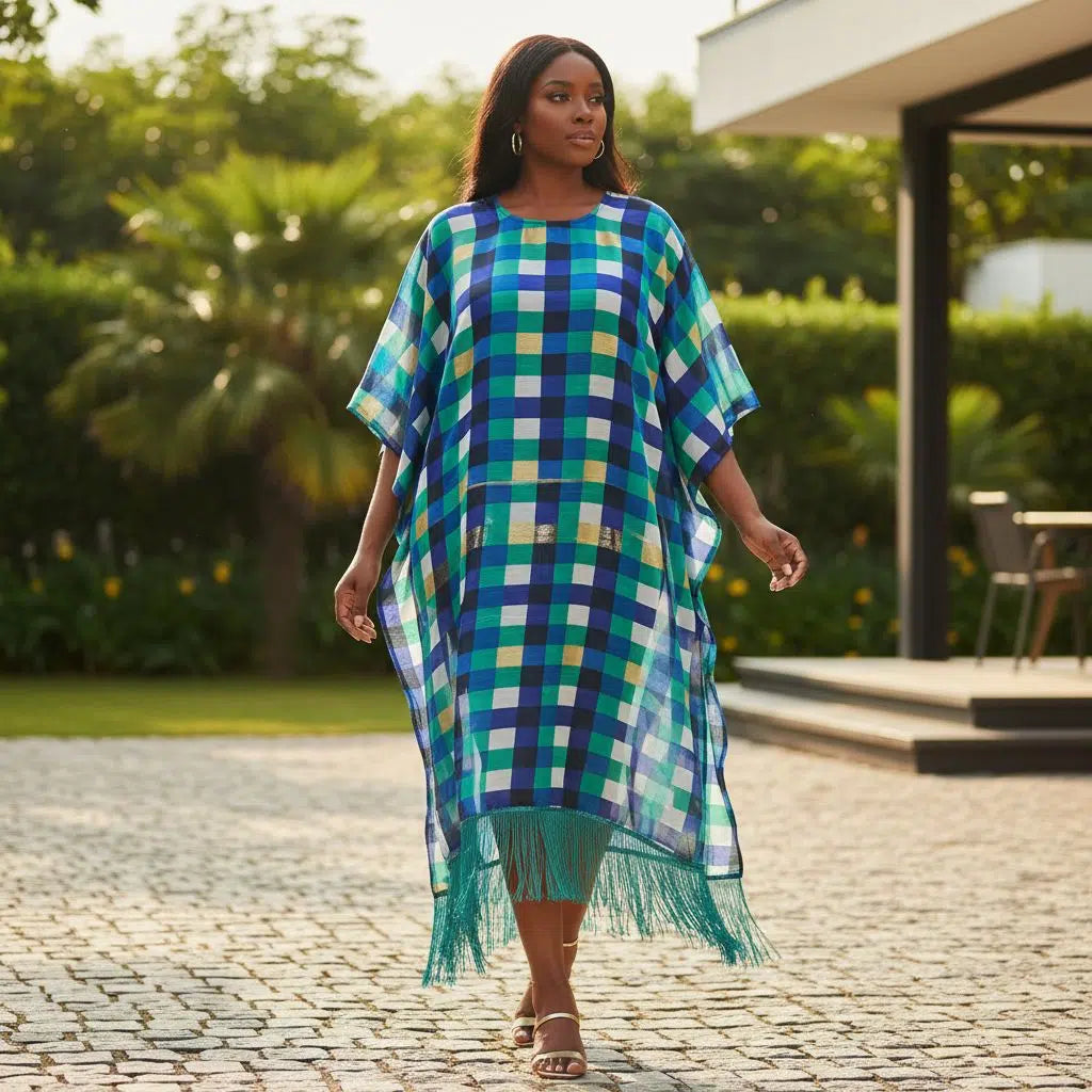 Tunique organza femme ample verte multicolore, chic et élégante été