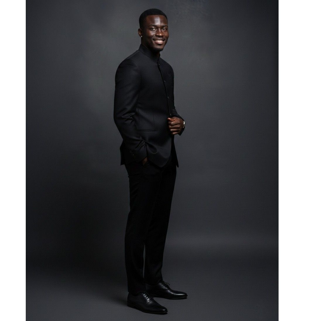 Ensemble costume homme noir élégant col mao – Veste et pantalon chic