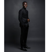 Ensemble costume homme noir élégant col mao – Veste et pantalon chic