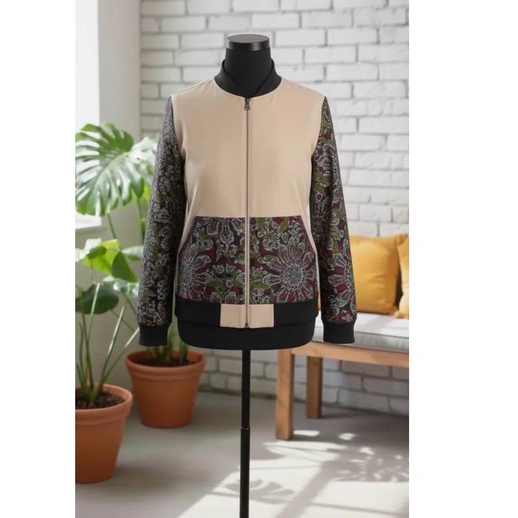 Pull wax femme original avec zip, motif floral, coton et denim