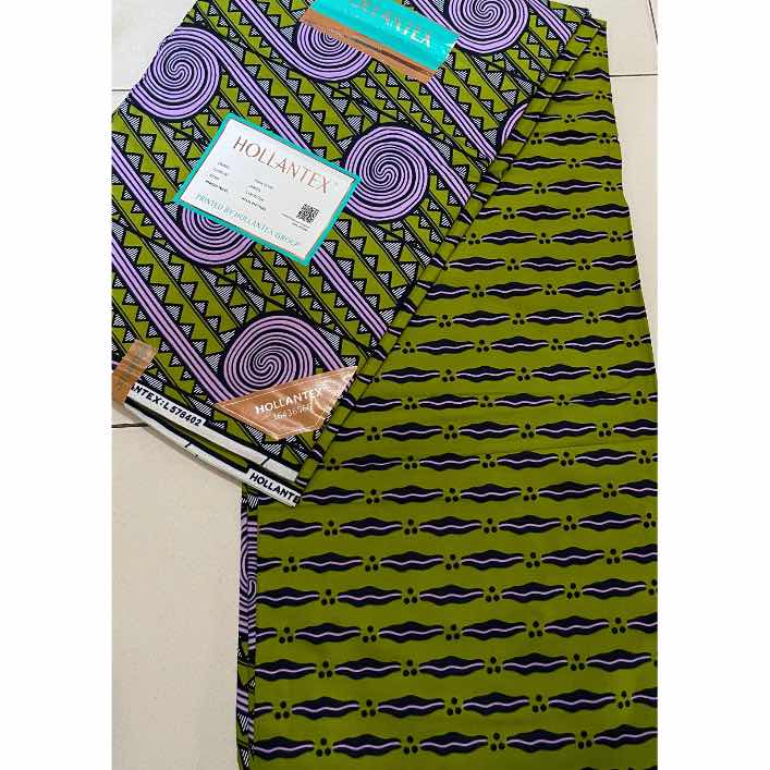 Pagne hollantex original 6 yards – tissu wax africain bleu et beige