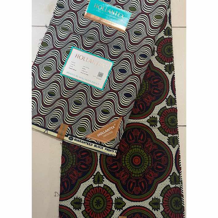 Pagne hollantex original 6 yards – tissu wax africain bleu et beige