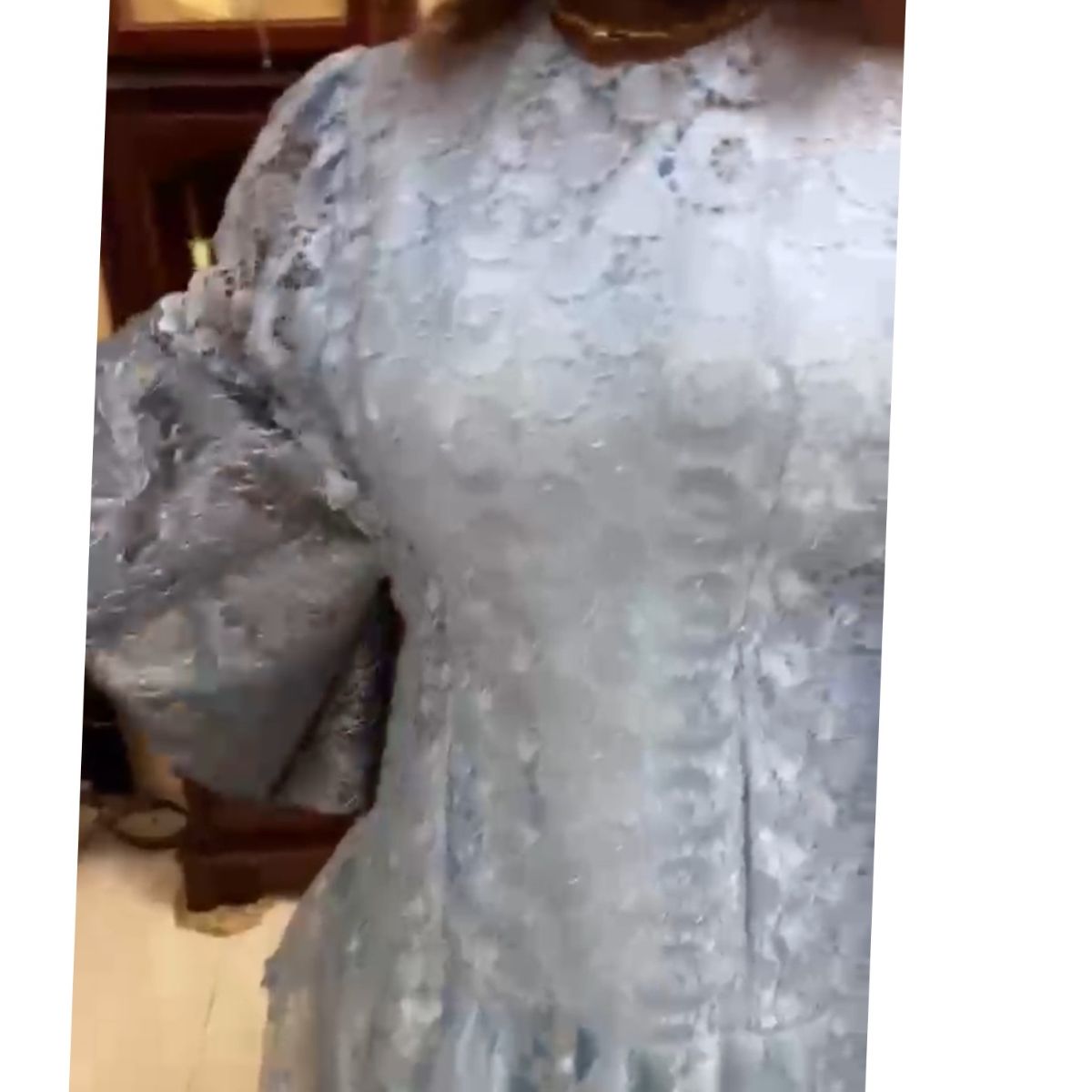 Robe femme dentelle bleu élégante, organza, manches longues cérémonie