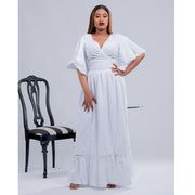 Robe Brodée Anglaise Longue à manches papillons Blanche pour femmes - COCO DRESS