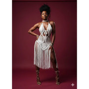 Robe crochet fait main bohème chic blanche rouge – Robe été artisanale femme