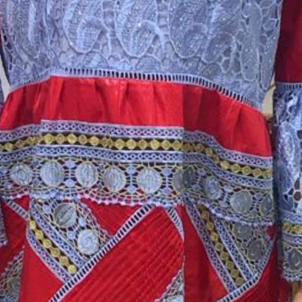Robe bazin guipure dentelle rouge bleu