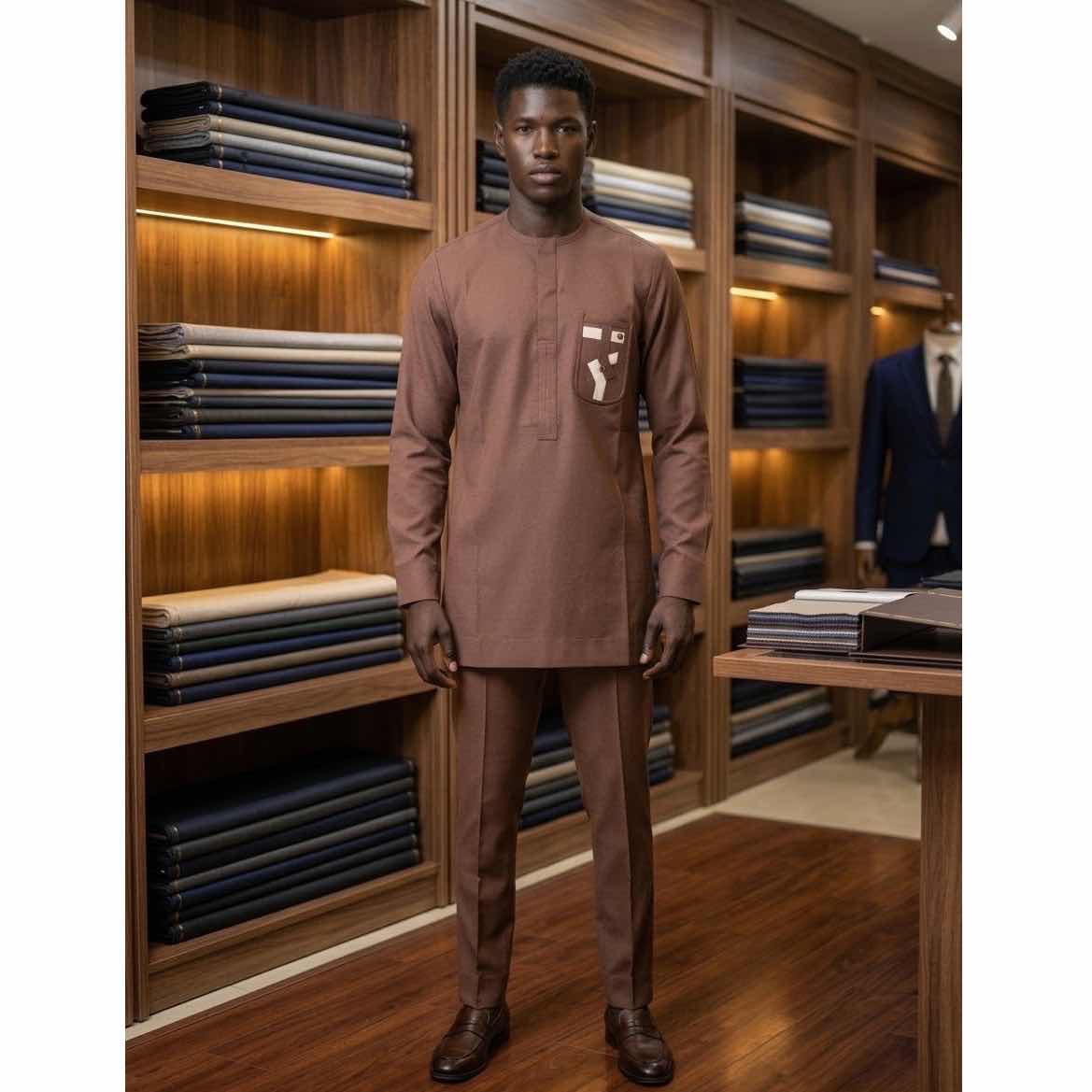 Tenue africaine homme rouge bordeaux élégante – ensemble chic cérémonie