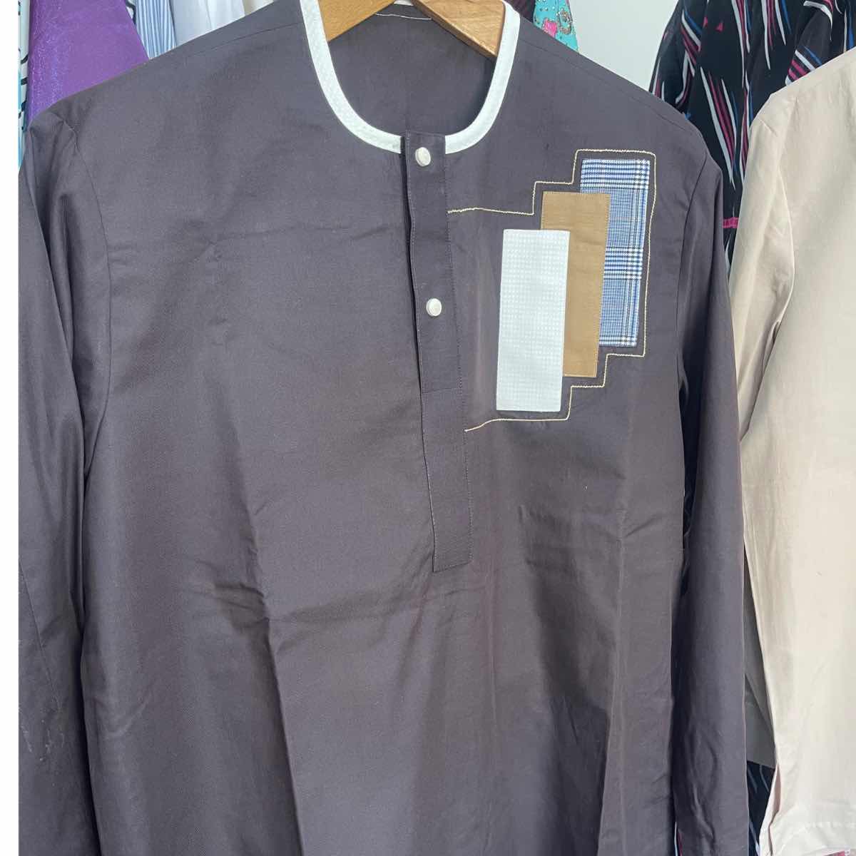 Chemise homme col mao coton respirant, élégante et casual chic XL
