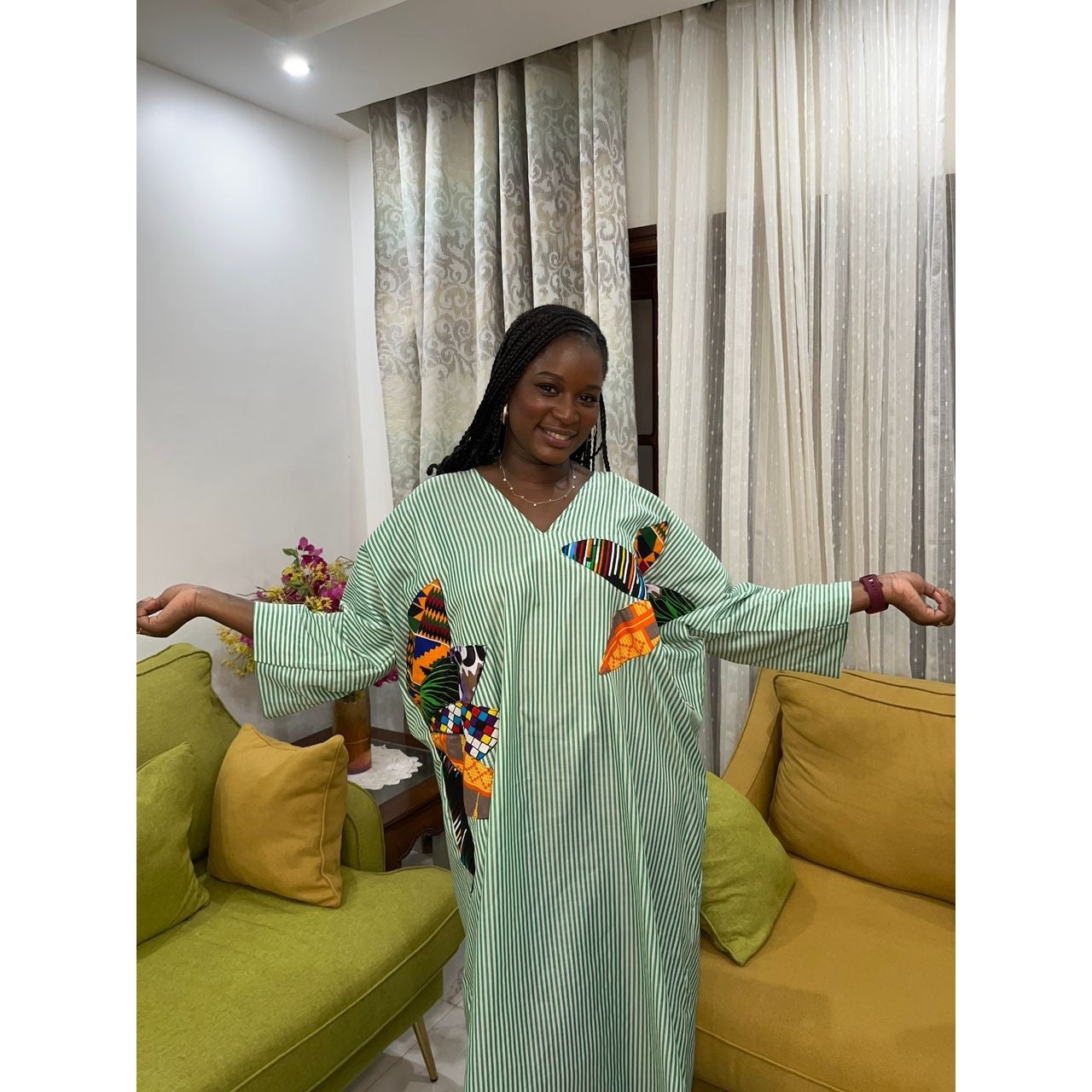 Robe d’été verte femme longue bohème ample coton, confortable et chic