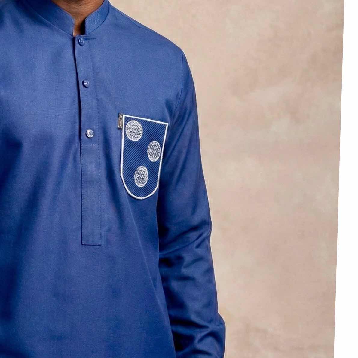 Ensemble homme bleu majesté tunique col mao