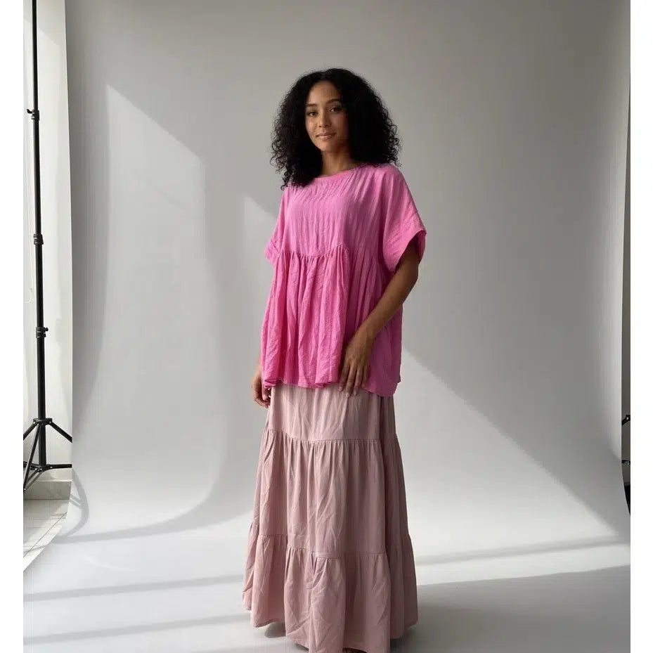 Jupe longue rose femme et haut coton ample