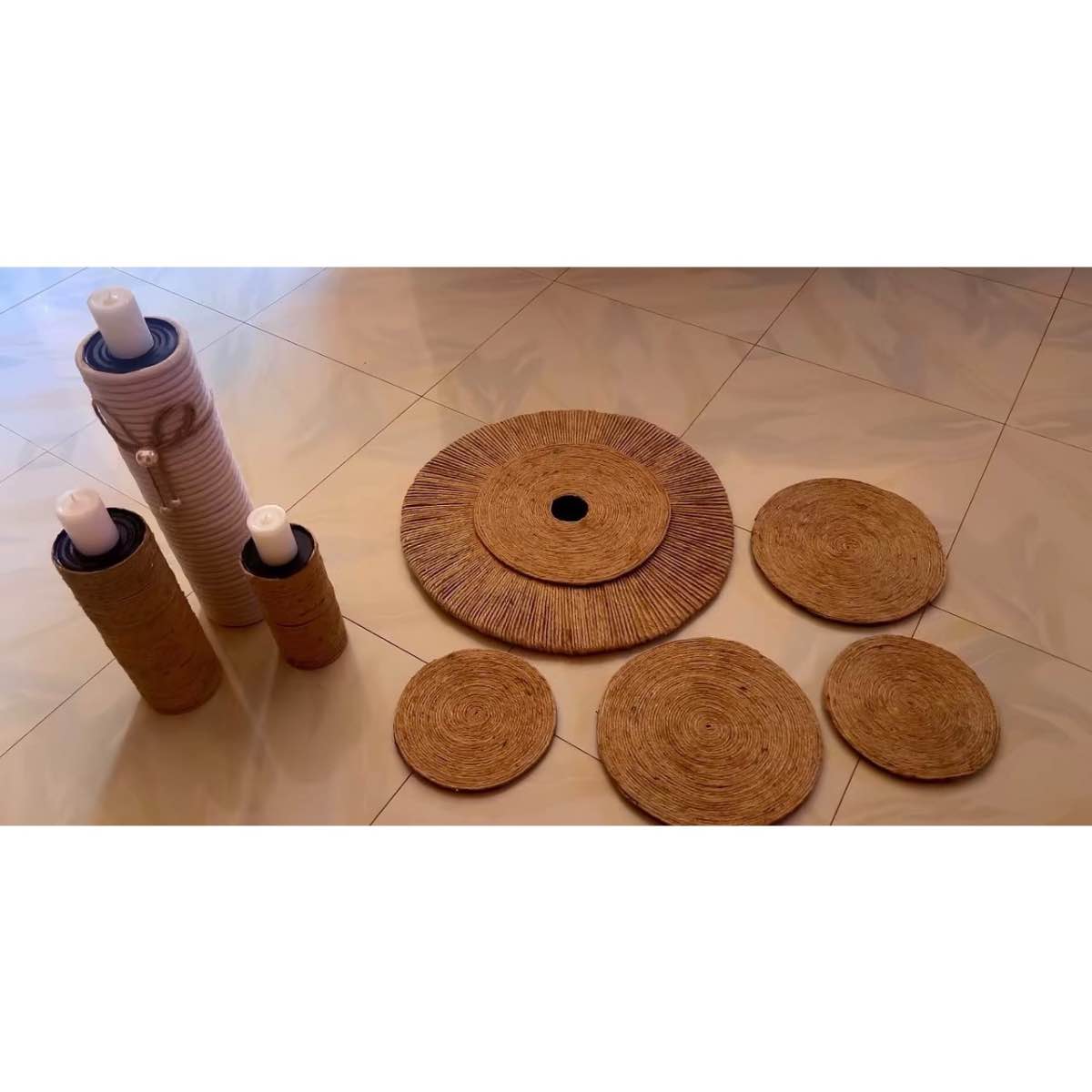 Décoration murale naturelle en jute et fibres, plateau beige et marron