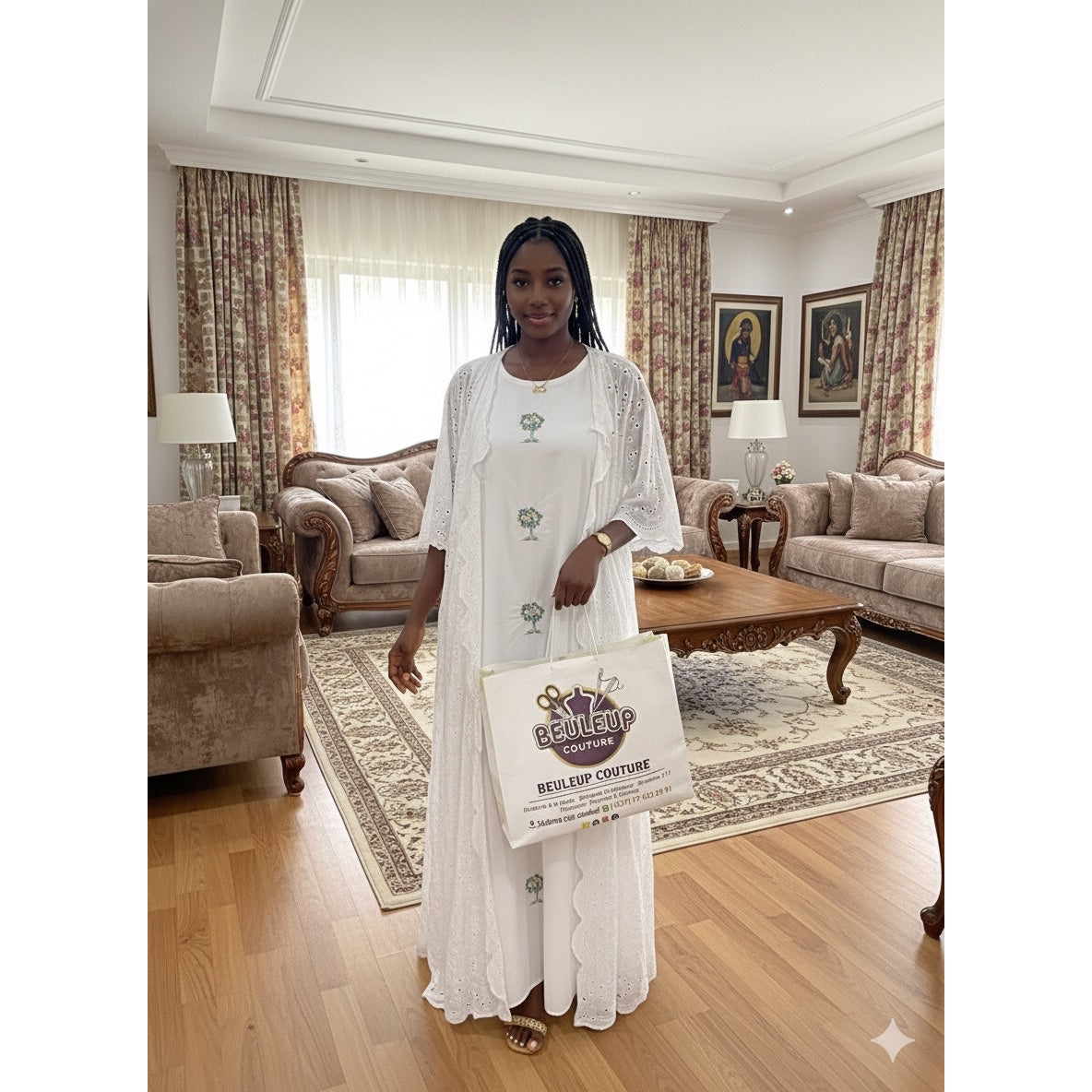 Robe longue blanche femme bohème en coton ajouré