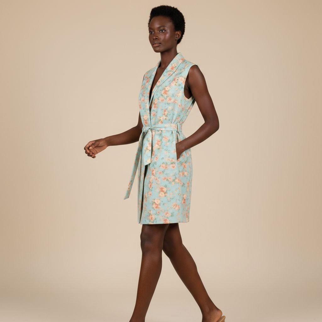 Robe blazer femme fleurie ceinturée verte