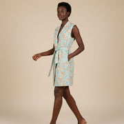 Robe blazer femme fleurie ceinturée verte