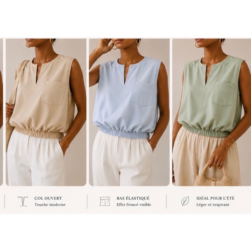 Haut débardeur femme viscose chic col rond, élégant et fluide multicolore