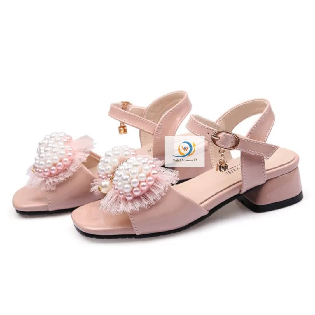 Chaussures fille cérémonie roses perles et tulle