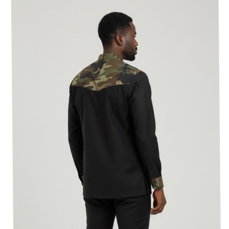 Chemise homme avec poche rabat et motifs militaires