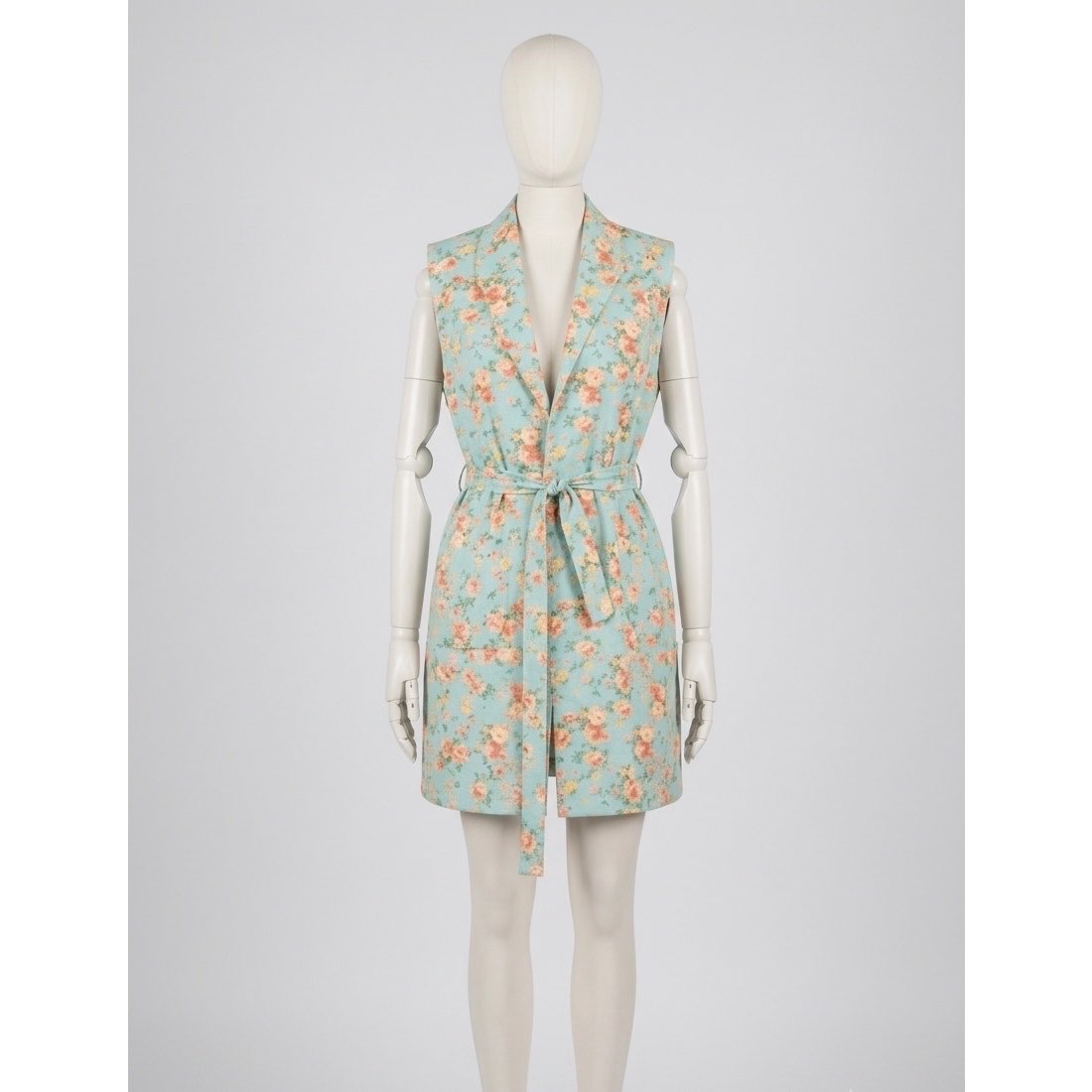 Robe blazer femme fleurie ceinturée verte