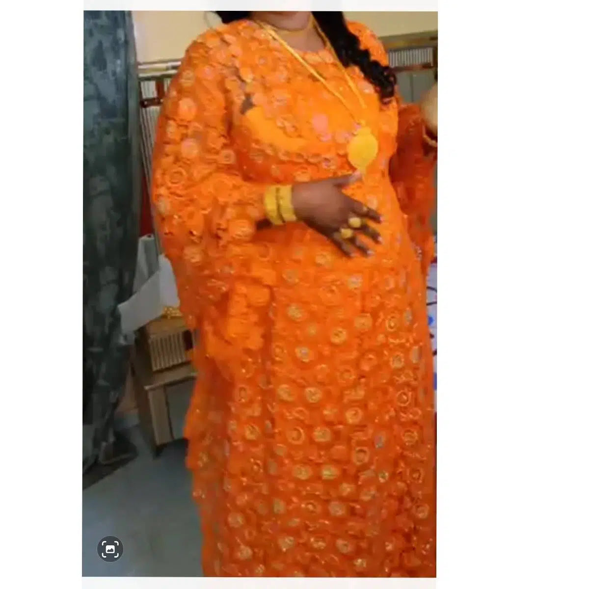 Robe Cérémonie mariage bapteme Orange Brocart Éclatant - Élégance Ample