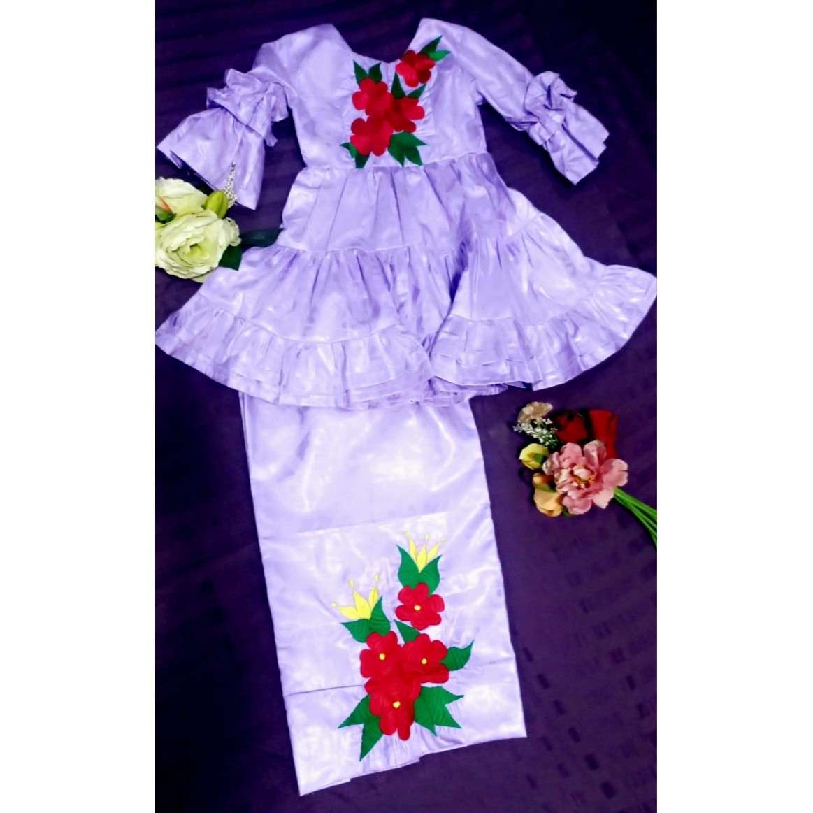 Ensemble cérémonie fille 7 ans mauve claire jupe et haut élégant floral