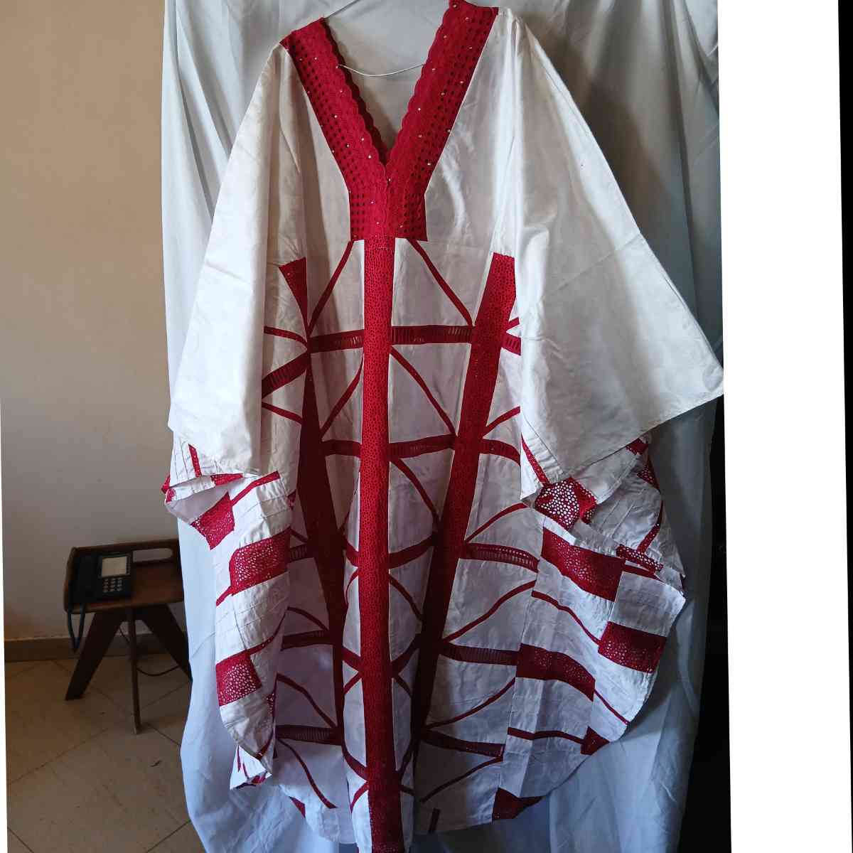 Boubou femme blanc rouge