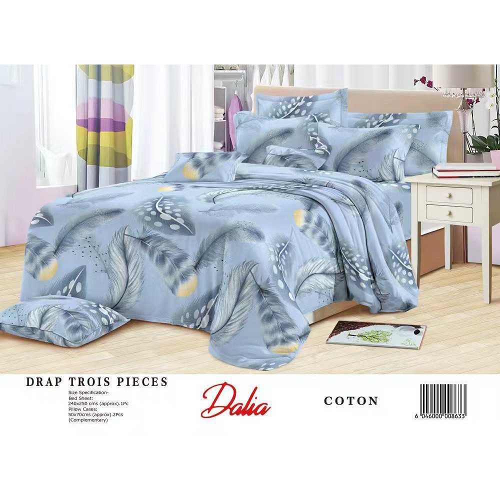 Drap 3 places coton 240x250 et 2 taies – Linge de lit moderne confortable
