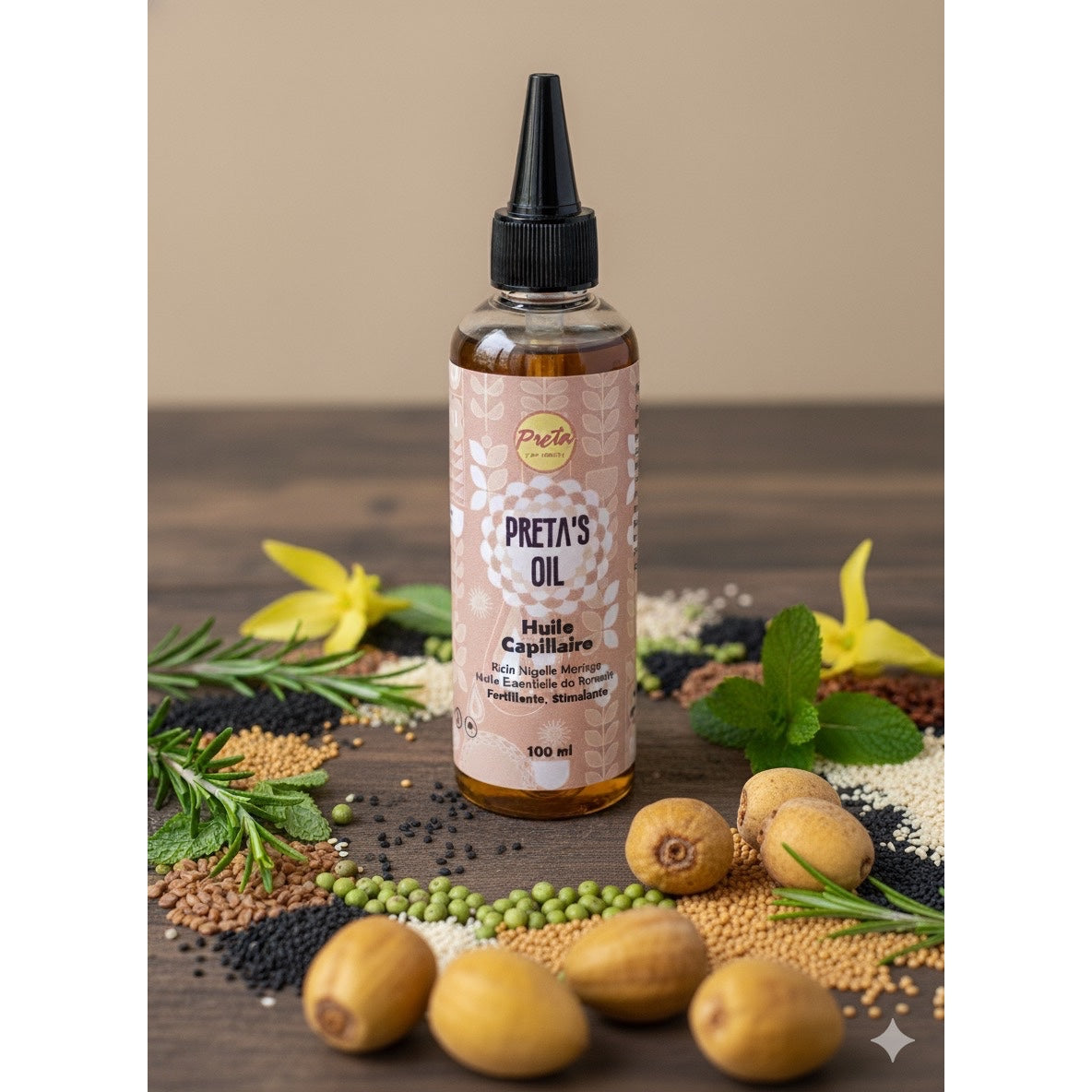 huile capillaire stimulante pour des cheveux éclatants et forts