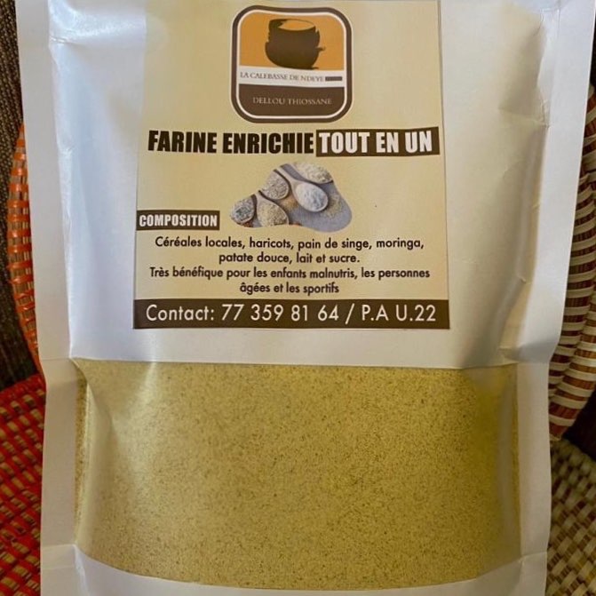 Farine Infantile « Aby Délice Tout En Un » enrichie en mil, maïs, riz, haricots en baobab ou moringa. Fabriqué au Senegal