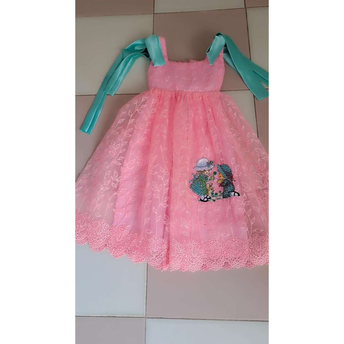 Robe fille 2 ans rose pastel, tulle brodé, cérémonie et anniversaire