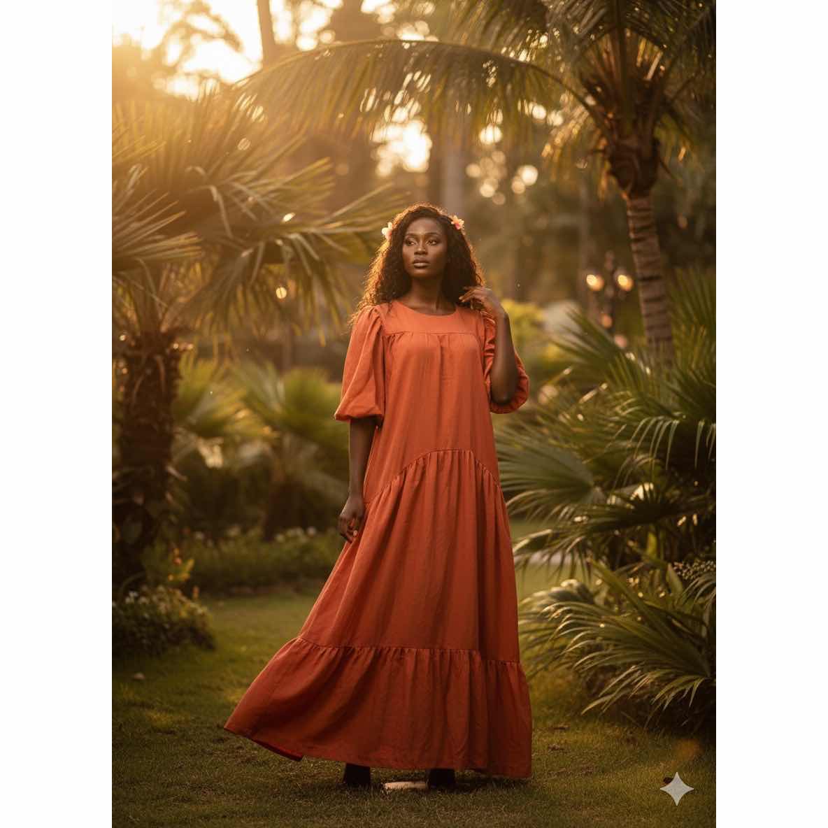 Robe coton femme longue terracotta orange, bohème chic et élégante