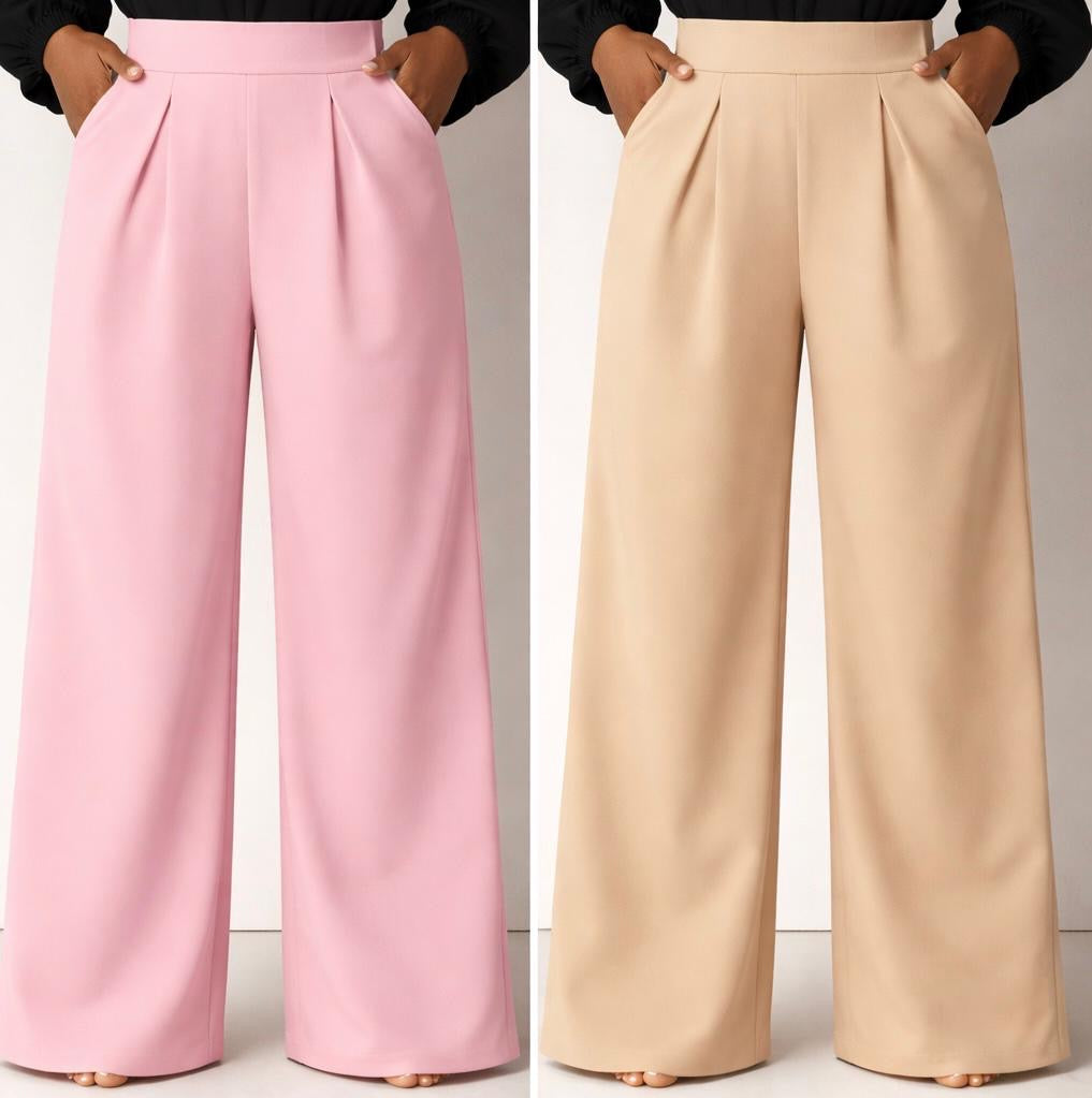 Pantalon femme large taille haute, fluide et élégant avec poches et pinces
