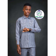 Ensemble costume africain garçon gris élégant pour cérémonie et mariage