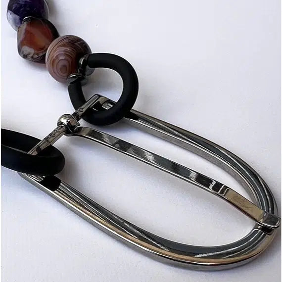 Collier artisanal femme en agate marron, bijou contemporain élégant fait main