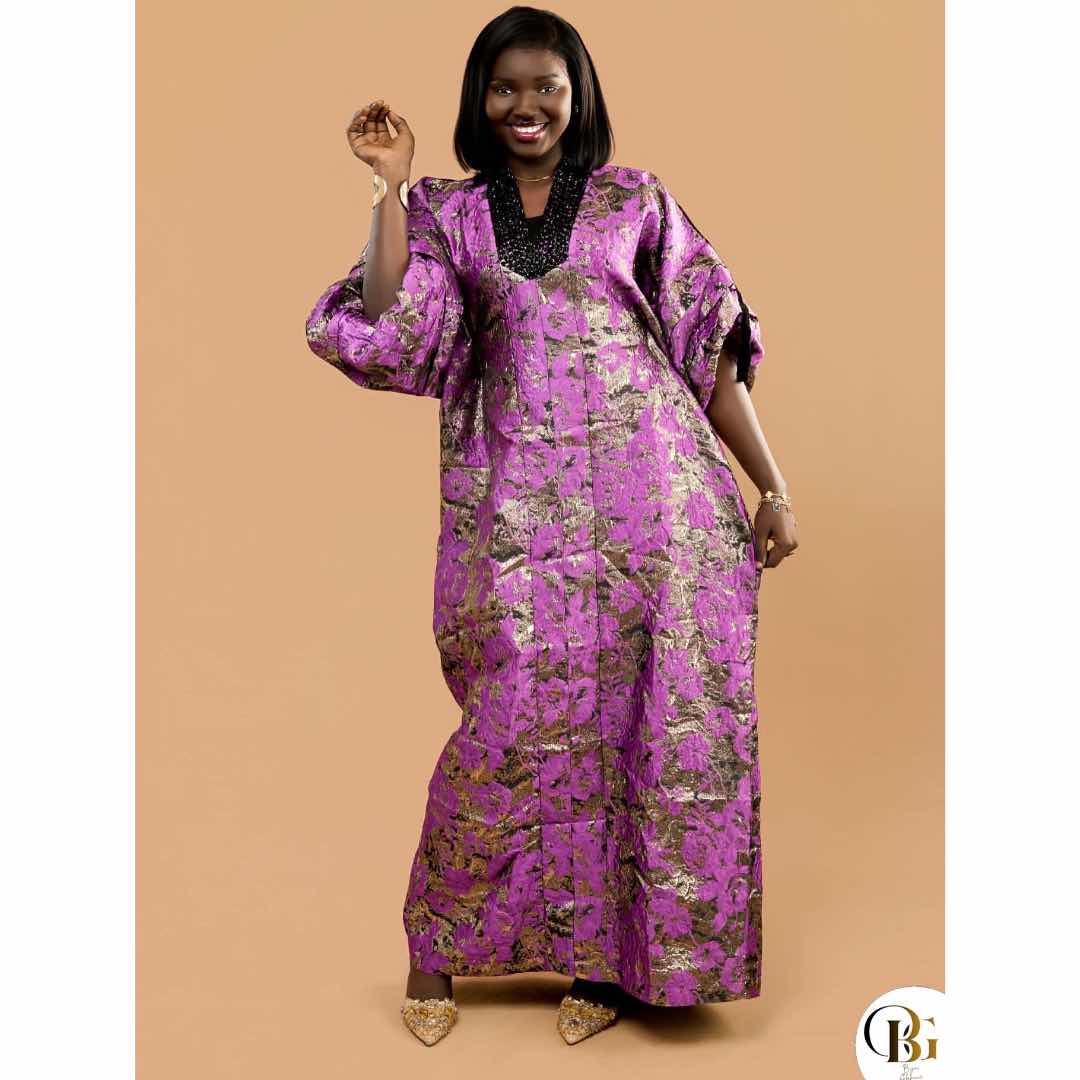 Robe brocard violet longue élégante