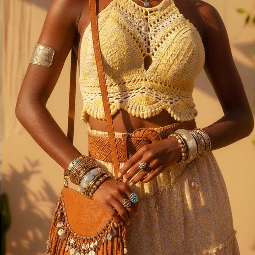 Crop top crochet femme jaune blanc fait main – Haut bohème chic été