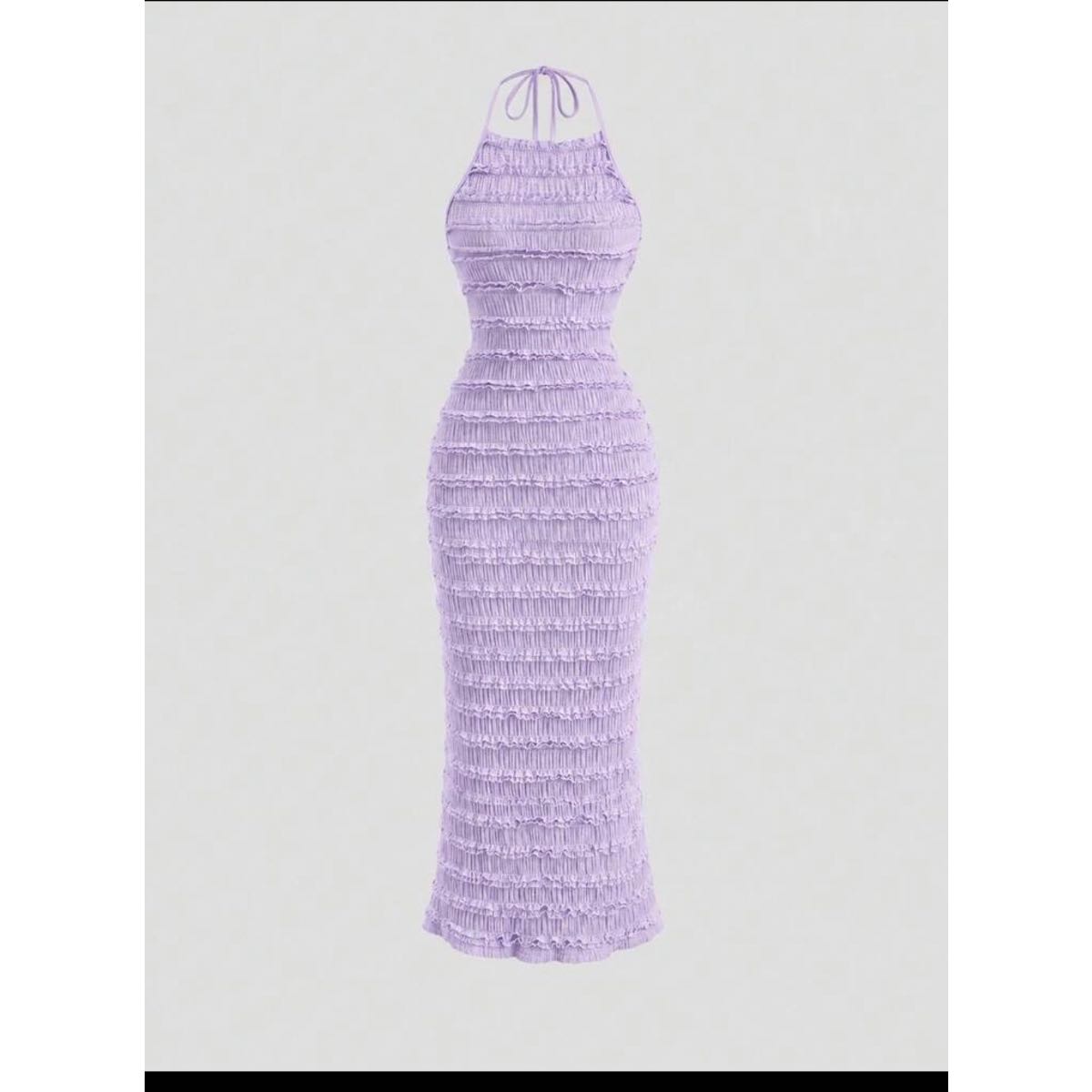 Robe été femme longue rose poudré, élégante col halter, chic et légère