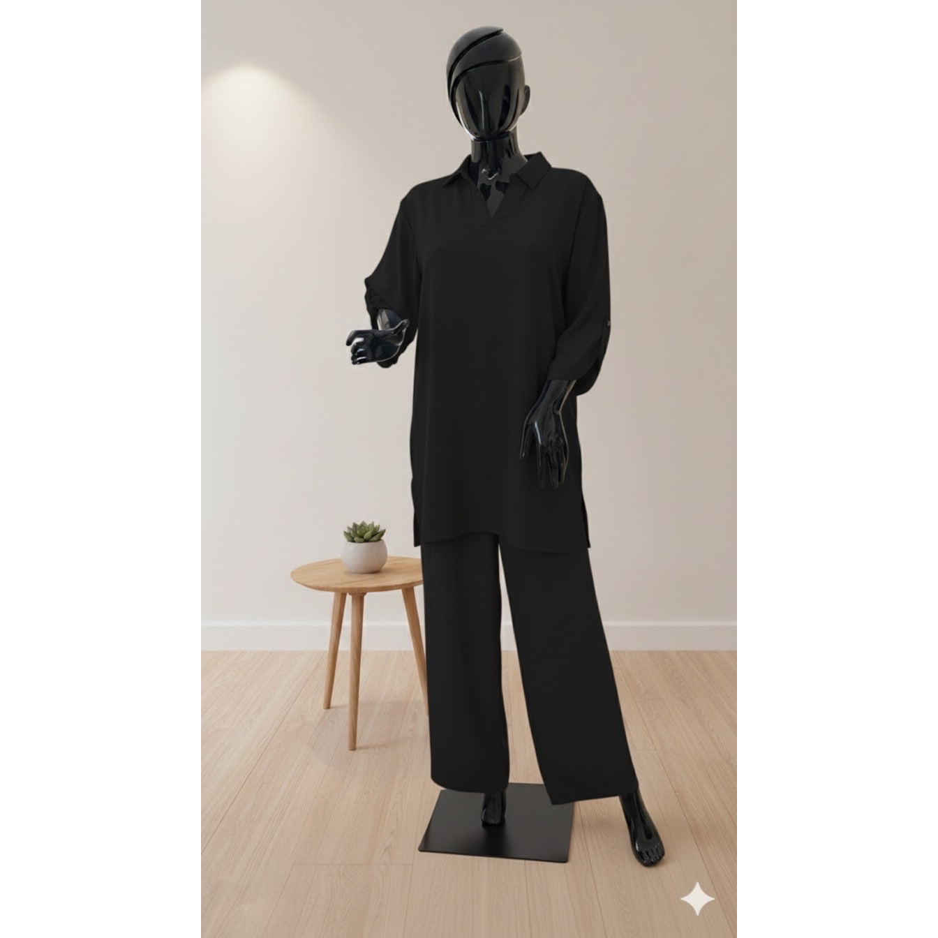 Ensemble pantalon large femme en jersey avec chemise, chic et confortable