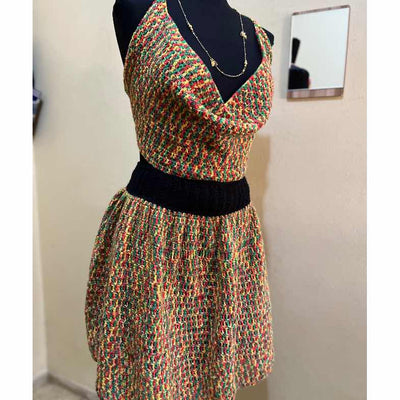 Ensemble jupe et haut crocheté multicolore – tenue bohème chic femme