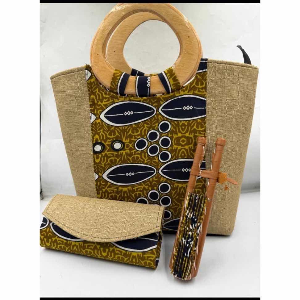 Sac à main noir et blanc motifs géométriques avec portefeuille assorti