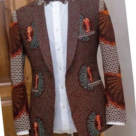 Costume homme wax marron et rouge sur mesure