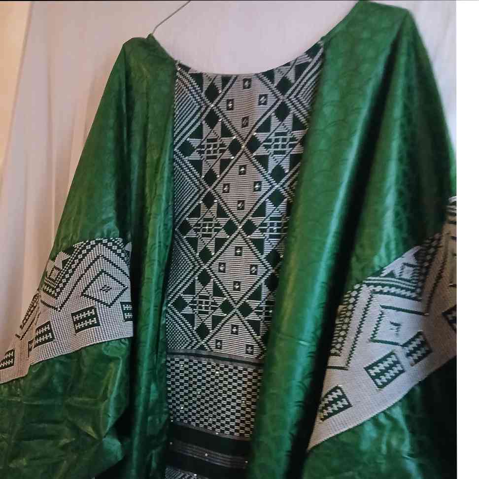 Boubou femme cérémonie vert, robe africaine mariage pagne tissé élégant