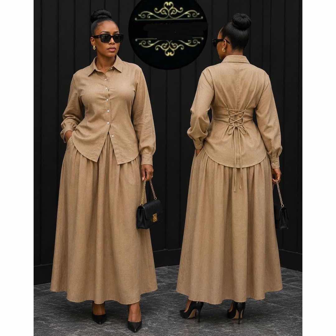 Ensemble robe longue et chemise cintrée élégante pour femme