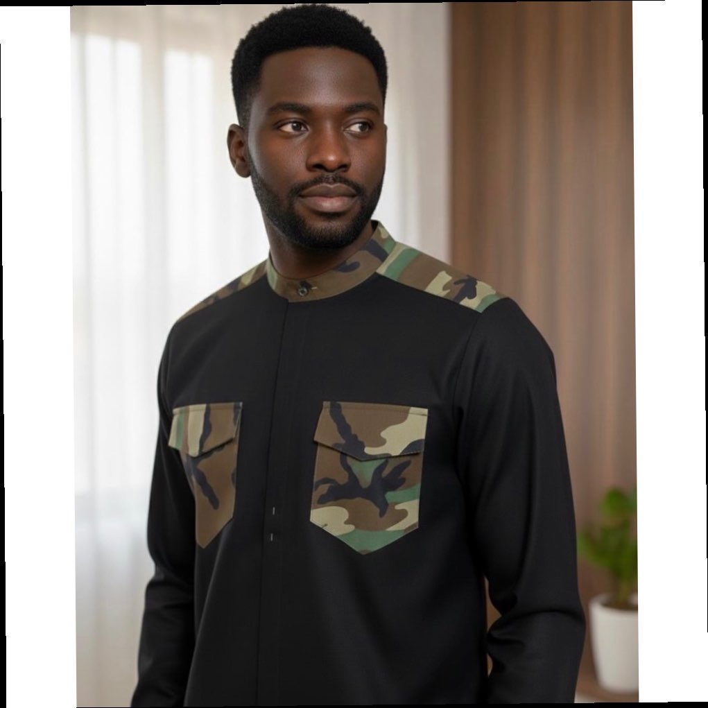 Chemise homme avec poche rabat et motifs militaires