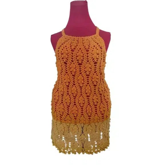 Robe crochet SUN bohème dégradé orange fait main